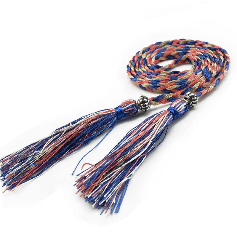 Braided Tassel Belt Ladies Skinny Butterfly Knot Watermelon red khaki Blue 