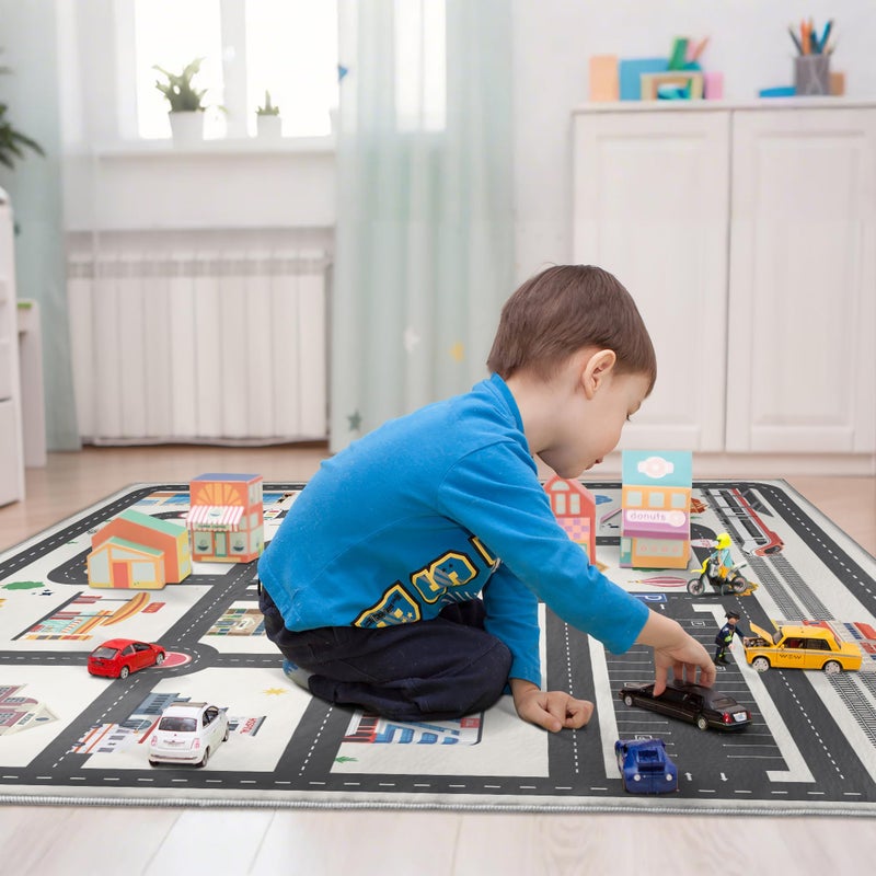 Nayoroom 5x7ft Kids City Road Car Play Rug - Non-Slip Faux Wool Carpet with Interactive City Map Design, Educational Toy Vehicle Mat for Kids, Bedroom Playroom Nursery Gift. - Image 5