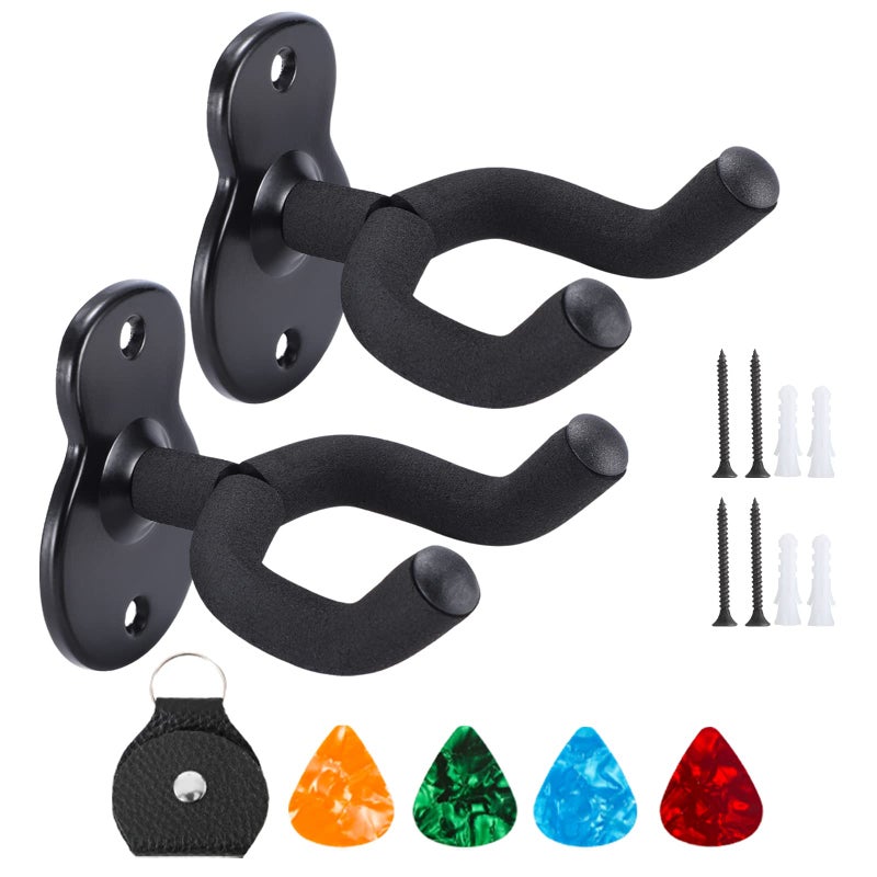 Donux Guitar Wall Mount,Ukulele Hanger Hook Holder Stand Guitar Hangers Hooks for Acoustic Electric Bass Guitars and Ukulele (2 Set) - Image 1