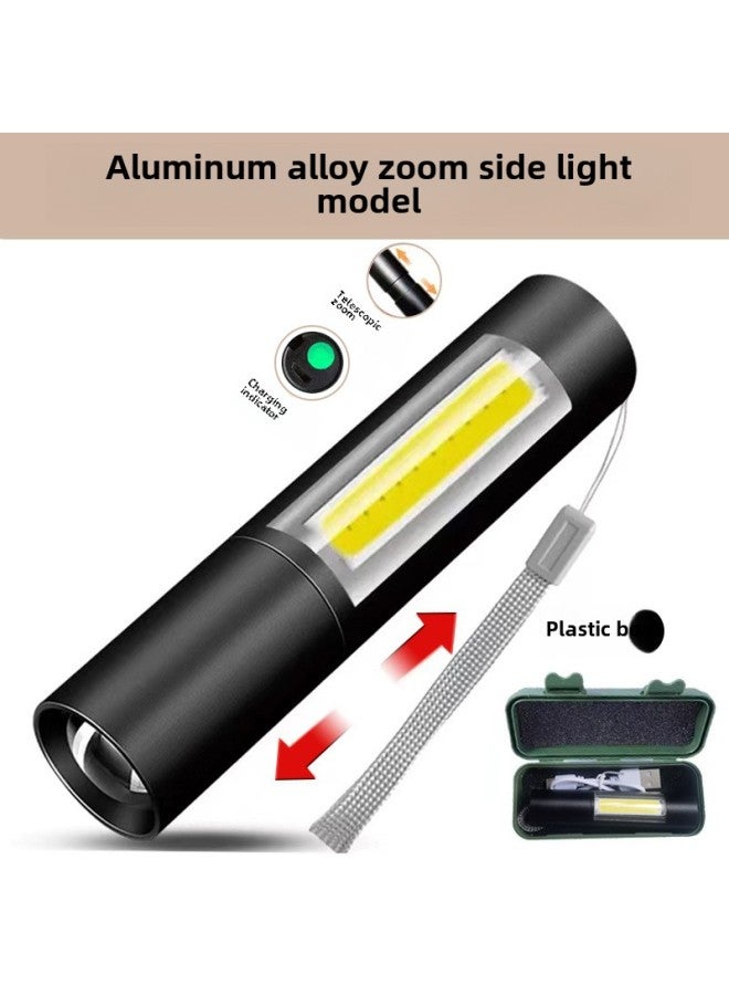 Strong Flashlight Rechargeable Portable Long-range Long-range Ultra-bright Multi-functional Zoom Emergency Home Lighting Gift Lamp-Product Specifications:Black Side Lamp Section [plastic Box]]  - Image 1