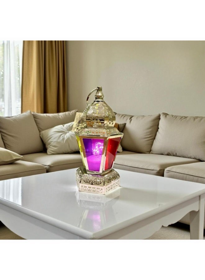 فانوس رمضان المعدني بتصميم إسلامي عتيق مع إضاءة 20 سم - Image 1