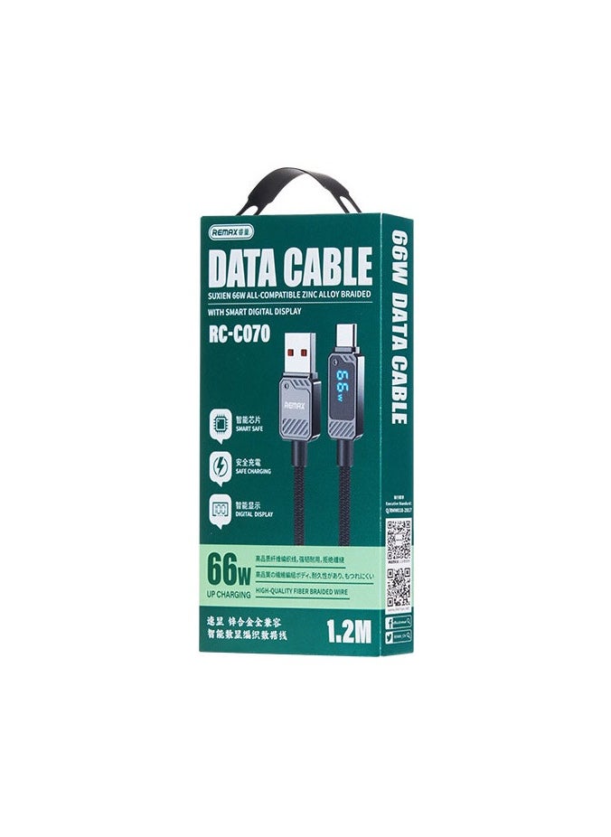 REMAX REMAX Type C Data Cable 66W 1.2M Braided USB C Data Cable Fast Charging Durable and Unique with LED Indicator Compatible with iPhone 16 15 Series Samsung Galaxy S24 S23 Z Flip 6 5 Macbook Pro Air Mini iPad Black  - Image 3