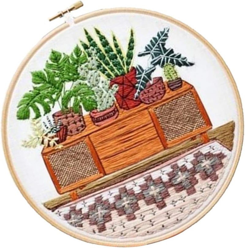 كلاراكو مجموعة أدوات تطريز يدوية حديثة للمبتدئين، مناسبة للكبار، تتضمن تطريزًا يدويًا وخياطة يدوية، ونمطًا لنباتات مزروعة في أصيص (EC008). - Image 4