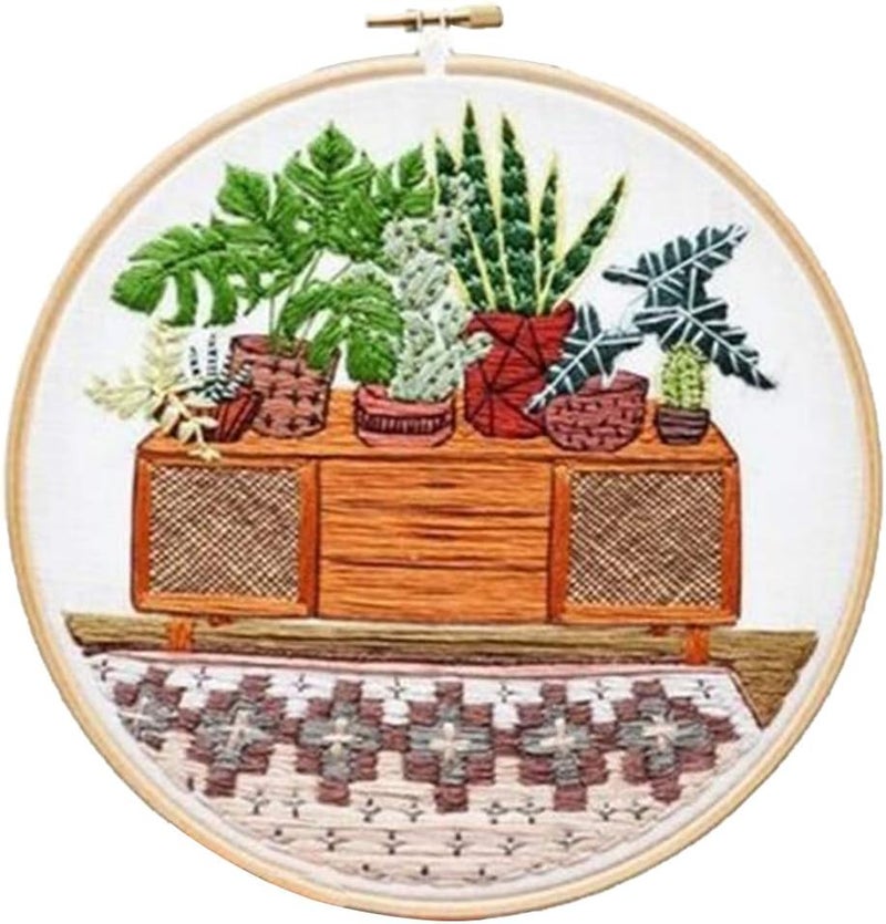 كلاراكو مجموعة أدوات تطريز يدوية حديثة للمبتدئين، مناسبة للكبار، تتضمن تطريزًا يدويًا وخياطة يدوية، ونمطًا لنباتات مزروعة في أصيص (EC008). - Image 3