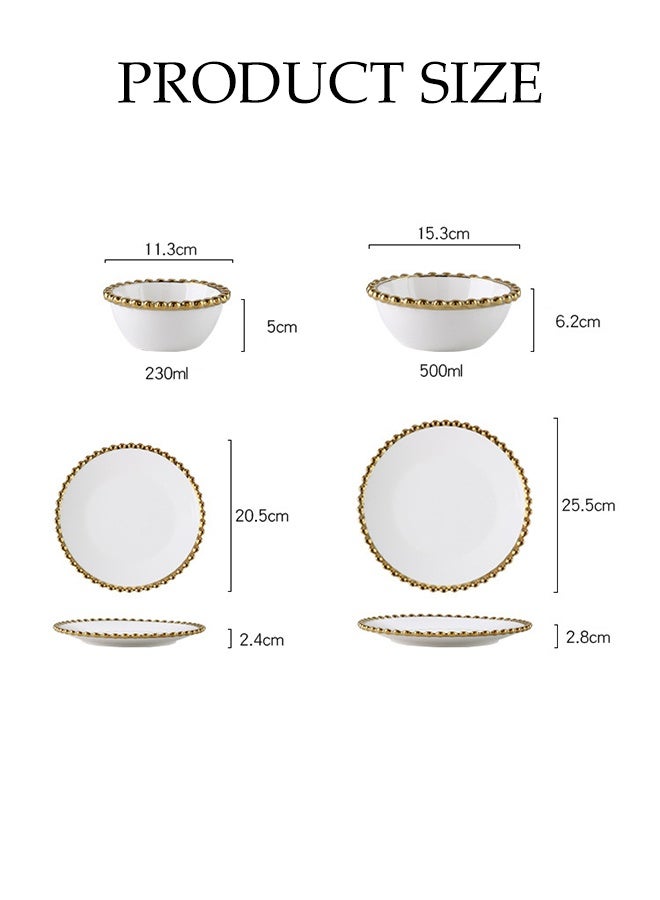 DUNISO طقم أدوات مائدة من السيراميك الصديق للبيئة ودرجة الطعام مكون من 4 قطع، طقم بورسلين عالي الجودة مع خرز ذهبي، يتضمن طقم الأطباق 1*10 بوصة طبق، 1*8 بوصة طبق، 1*4.5 بوصة وعاء، 1*6 بوصة وعاء - Image 2