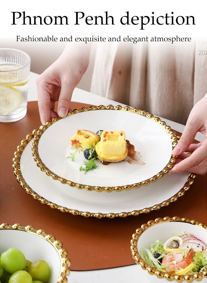 DUNISO طقم أدوات مائدة من السيراميك الصديق للبيئة ودرجة الطعام مكون من 4 قطع، طقم بورسلين عالي الجودة مع خرز ذهبي، يتضمن طقم الأطباق 1*10 بوصة طبق، 1*8 بوصة طبق، 1*4.5 بوصة وعاء، 1*6 بوصة وعاء - Image 5