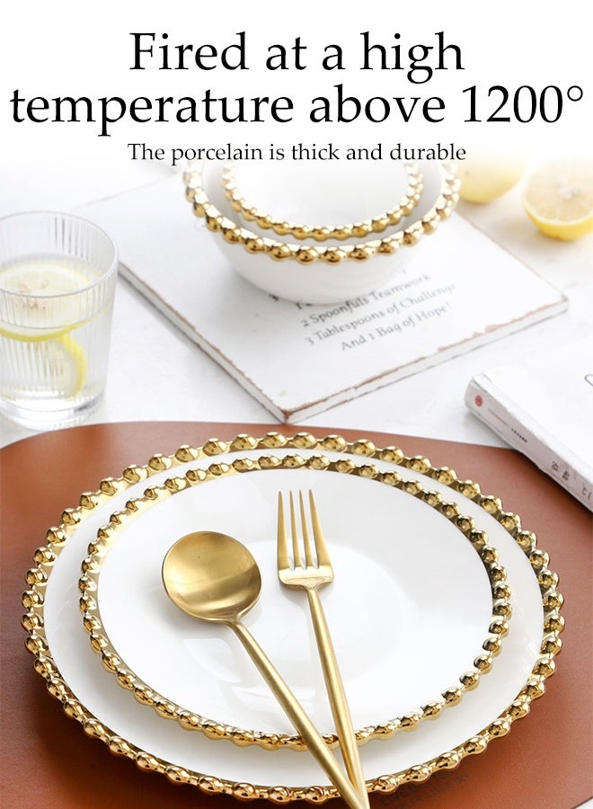 DUNISO طقم أدوات مائدة من السيراميك الصديق للبيئة ودرجة الطعام مكون من 4 قطع، طقم بورسلين عالي الجودة مع خرز ذهبي، يتضمن طقم الأطباق 1*10 بوصة طبق، 1*8 بوصة طبق، 1*4.5 بوصة وعاء، 1*6 بوصة وعاء - Image 4