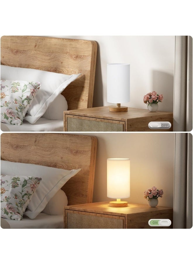 zentora 2 PACK Bedside Table Lamp, Warm USB Charging Bedroom Bedside Lamp, Nightstand Lamp with Linen Lampshade and Log Base for Bedroom, Kids Room and Living Room (Button Switch) - Image 2