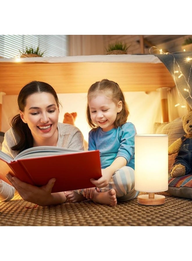 zentora 2 PACK Bedside Table Lamp, Warm USB Charging Bedroom Bedside Lamp, Nightstand Lamp with Linen Lampshade and Log Base for Bedroom, Kids Room and Living Room (Button Switch) - Image 5