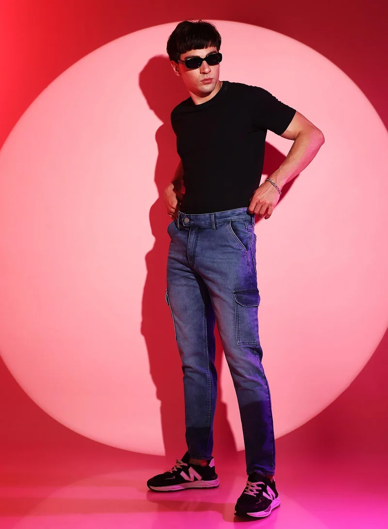 Campus Sutra Men's Medium-Wash Cargo Denim Jeans