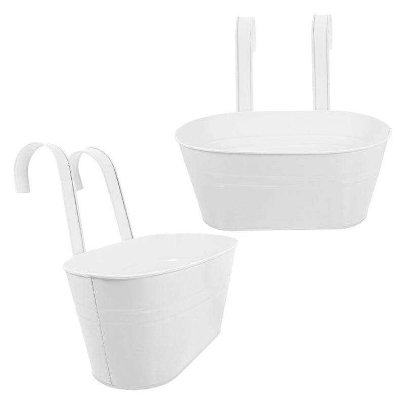 2 Pack Oval Metal Flower Pots with Hooks 27x14 5cm for Railing Fence Indoor Outdoor Garden - Image 2