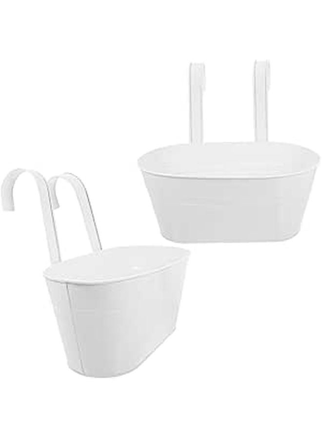2 Pack Oval Metal Flower Pots with Hooks 27x14 5cm for Railing Fence Indoor Outdoor Garden - Image 1