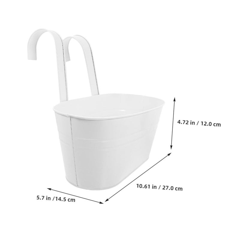 2 Pack Oval Metal Flower Pots with Hooks 27x14 5cm for Railing Fence Indoor Outdoor Garden - Image 3