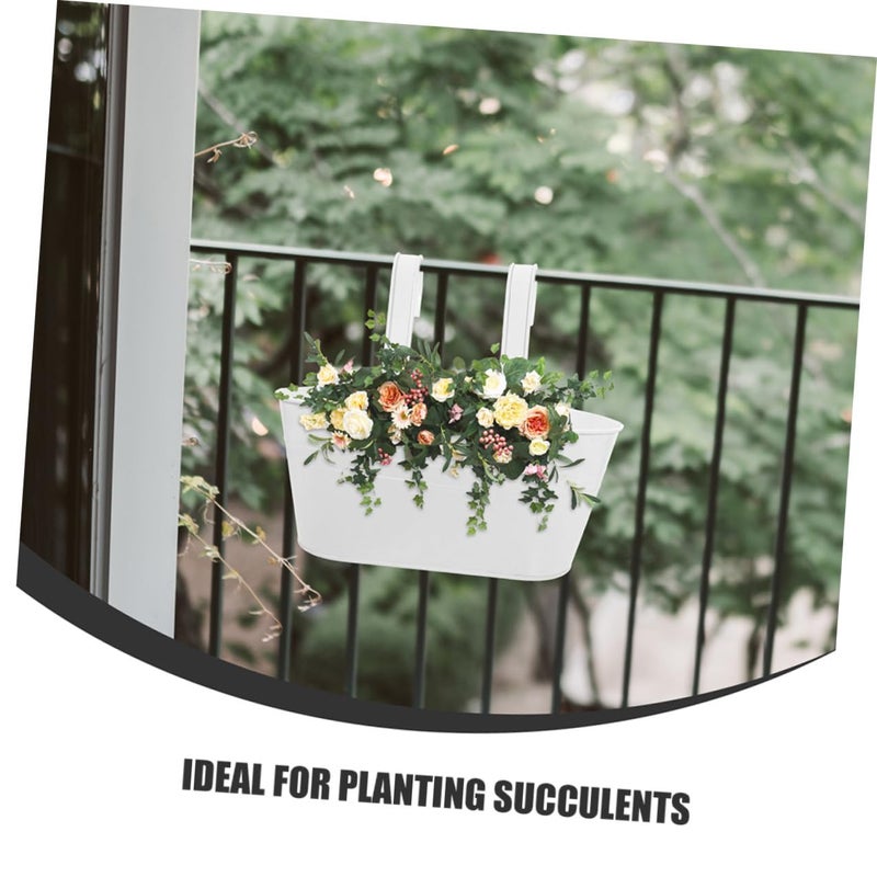 2 Pack Oval Metal Flower Pots with Hooks 27x14 5cm for Railing Fence Indoor Outdoor Garden - Image 4