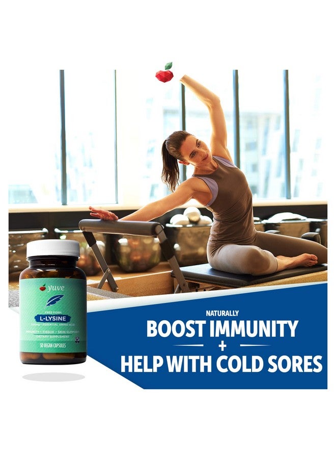Yuve L Lysine 500 Mg Essential Amino Acid Immune Cold Sores & Collagen Synthesis Support Maintain Healthy Arginine Levels & Optimal Calcium Absorption Vegan Gelatin Free Non Gmo 50 Capsules - Image 4