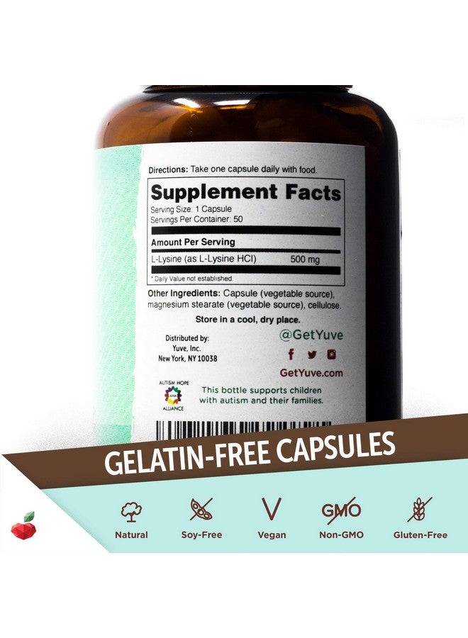 Yuve L Lysine 500 Mg Essential Amino Acid Immune Cold Sores & Collagen Synthesis Support Maintain Healthy Arginine Levels & Optimal Calcium Absorption Vegan Gelatin Free Non Gmo 50 Capsules - Image 3