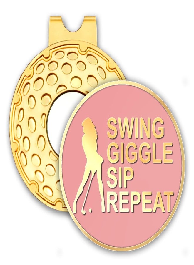 rofiowa Swing Giggle Sip Repeat Pink Gold Golf Ball Marker with Hat Clip, Funny Golf Accessories for Women, Christmas Mother's Day Birthday Gifts for Golf Fan Golfer, Novelty Golf Gifts for Her - Image 1