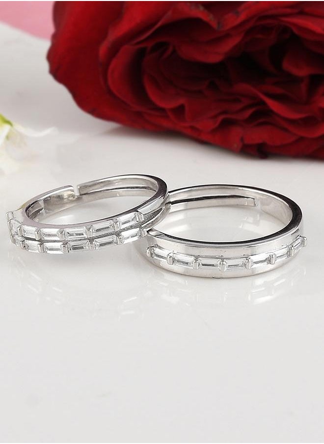VOYLLA Valentine's Day Collection 925 Silver CZ Adorned Couple Rings  - Image 1