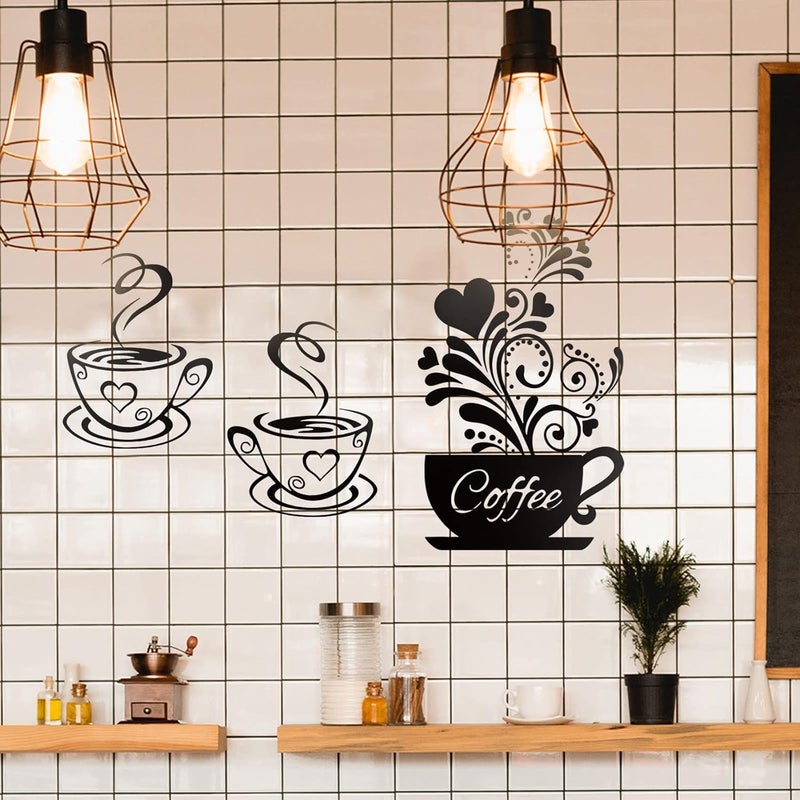 Chinco Kitchen Wall Decor Sticker Tea Cup Flower Art Wall Decor Stickers Removable DIY Vinyl Wall Art Decor Coffee Station Decorations for Kitchen Shop Cafe Pub - Image 5
