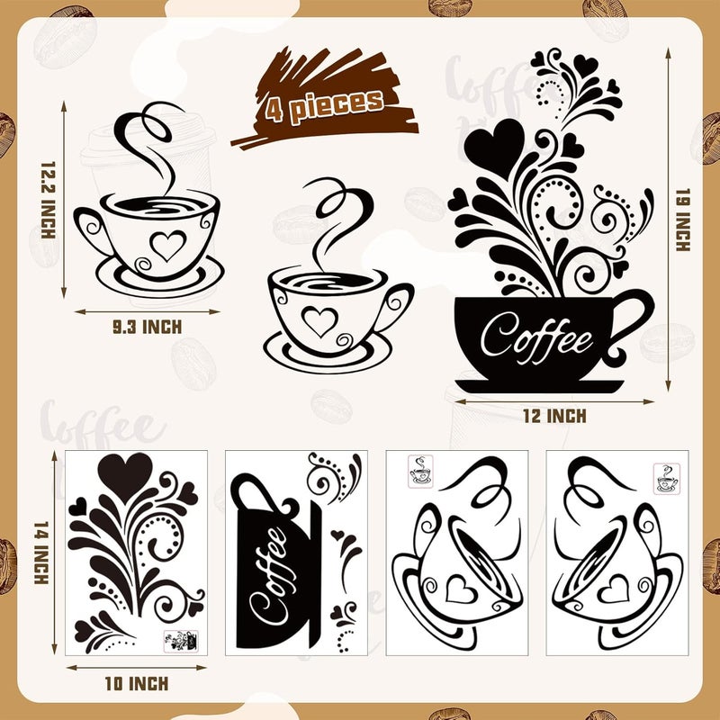 Chinco Kitchen Wall Decor Sticker Tea Cup Flower Art Wall Decor Stickers Removable DIY Vinyl Wall Art Decor Coffee Station Decorations for Kitchen Shop Cafe Pub - Image 3
