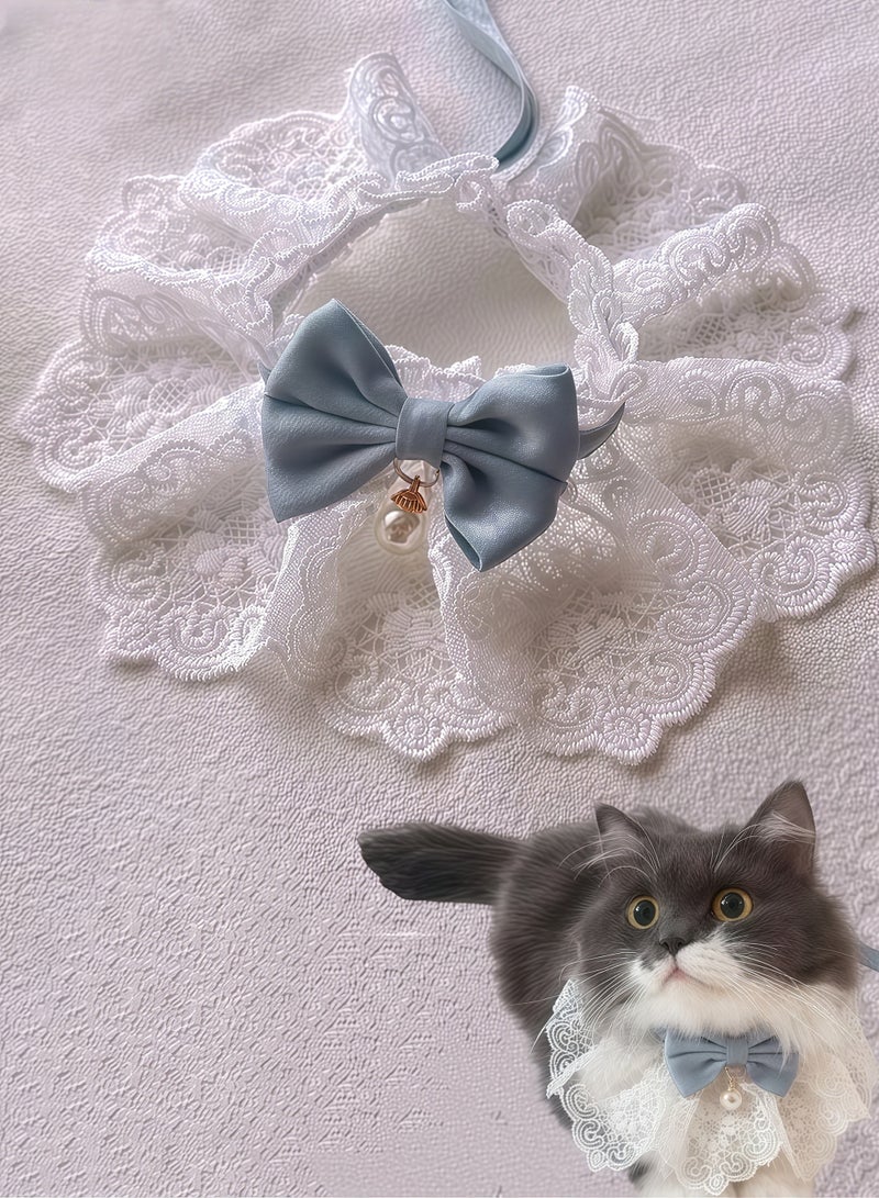 Cute Cat Bow Collar Floral Aesthetic Cat Bandanas Cats Bib，Kitten cute Bow Collars Costume，Sweet Lace Bib collars suitable for kittens and puppies - Image 1