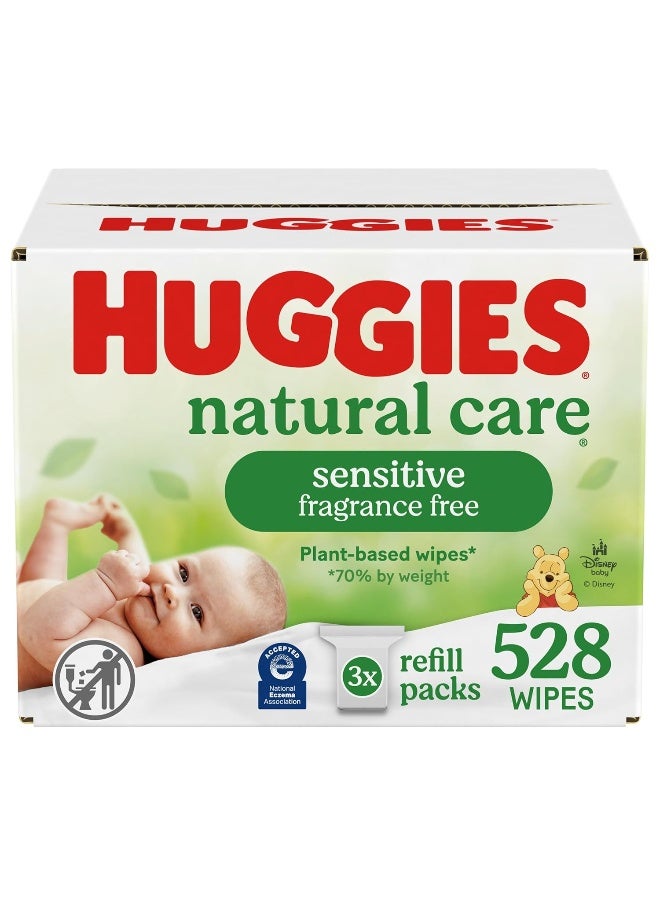 Huggies Natural Care Sensitive Baby Wipes, Unscented, Hypoallergenic, 99% Purified Water, 3 Refill Packs (528 Wipes Total) - Image 1