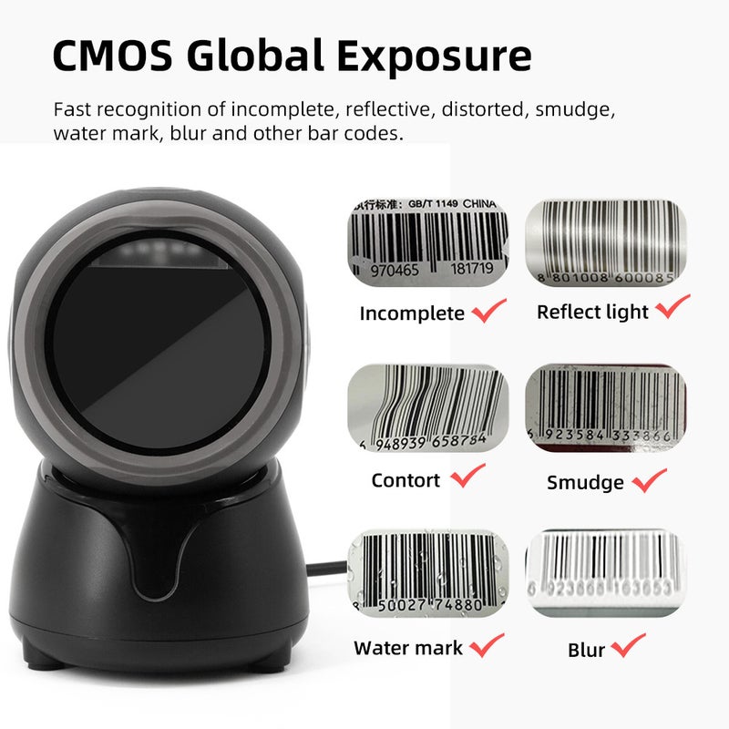 1D 2D QR Desktop Wired Barcode Scanner High-speed Platform Hands-Free Automatic Sense Reader USB Port Plug&Play Compatible with Window Android System Image CMOS Sensor Suitable for Supermarket Retail - Image 5