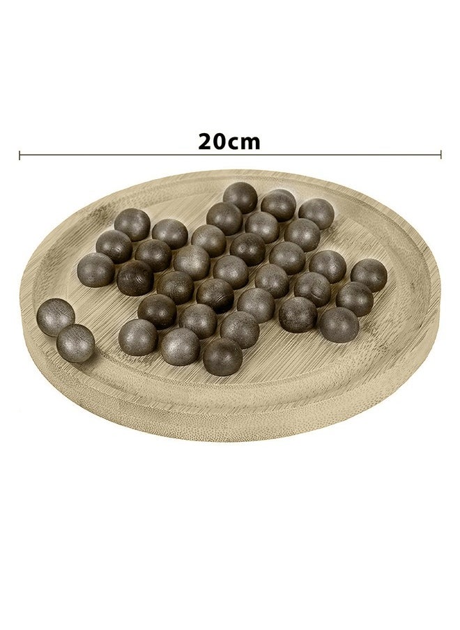 Wooden Solitaire Game Classic Board Game Marble Chess Mind Game Round Board with Wooden Balls One Player Gameplay Brainteaser Puzzle