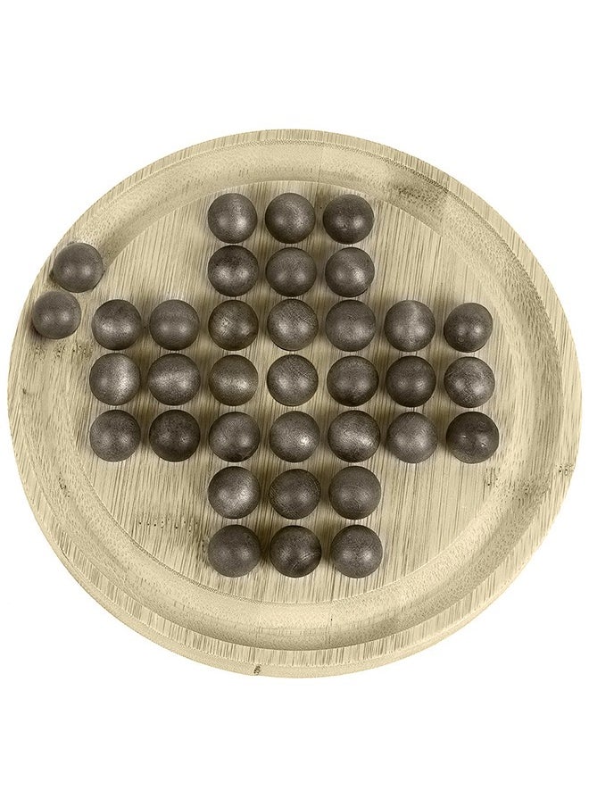 Wooden Solitaire Game Classic Board Game Marble Chess Mind Game Round Board with Wooden Balls One Player Gameplay Brainteaser Puzzle