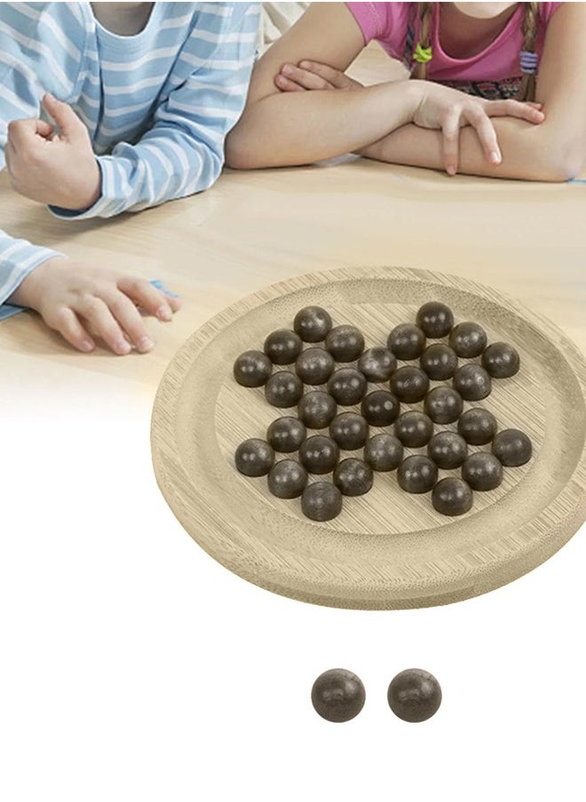 Wooden Solitaire Game Classic Board Game Marble Chess Mind Game Round Board with Wooden Balls One Player Gameplay Brainteaser Puzzle