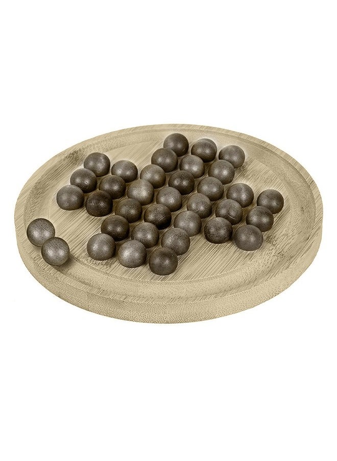 Wooden Solitaire Game Classic Board Game Marble Chess Mind Game Round Board with Wooden Balls One Player Gameplay Brainteaser Puzzle