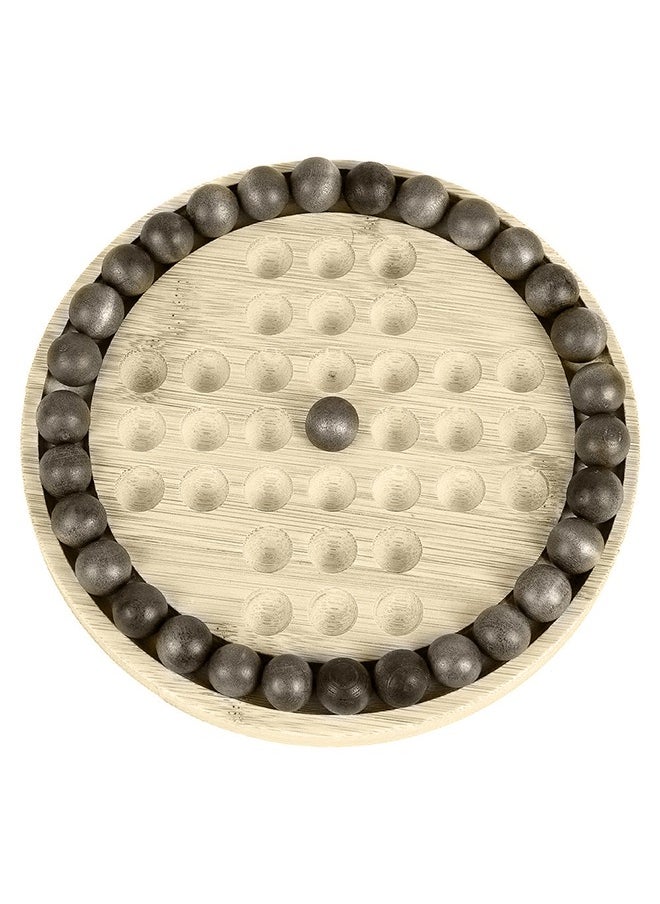 Wooden Solitaire Game Classic Board Game Marble Chess Mind Game Round Board with Wooden Balls One Player Gameplay Brainteaser Puzzle