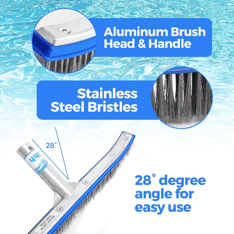 440 Heavy Duty Pool Brush - 18-inch Extra-Wide Metal Brush Head with Stainless Steel Wire Bristles & Curved Edges for Cleaning Pool Tiles, Walls, Floor, Steps (Stainless Steel) - Image 2