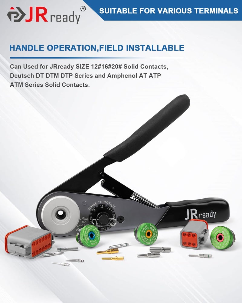 JRready Deutsch Crimp Tool ST2169 Deutsch Crimping Tool for DT,DTM,DTP and Amphenol AT ATP ATM Series Size 16 20 12 Solid Pin&Soc Contacts,Closed Barrel Crimp Tool with Three Positioners - Image 4