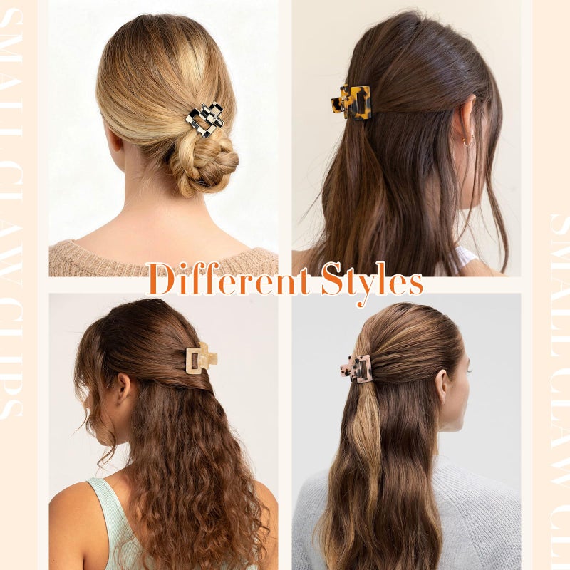 Interesse 6 PCS Acetate Small Hair Clips for Women, 1.3 Inch Square Tortoise Shell Claw Clips for Thin Fine Short Hair, Durable Hair Claw Clips Leopard Print Hair Accessories for Girls - Image 5