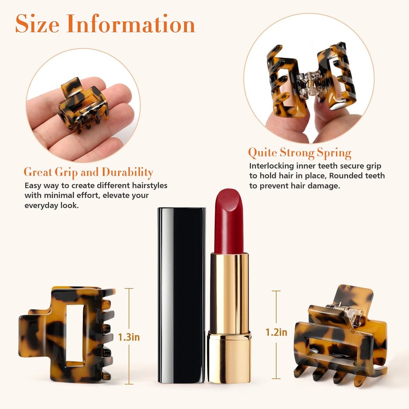 Interesse 6 PCS Acetate Small Hair Clips for Women, 1.3 Inch Square Tortoise Shell Claw Clips for Thin Fine Short Hair, Durable Hair Claw Clips Leopard Print Hair Accessories for Girls - Image 2