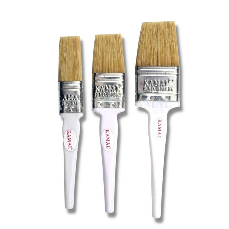 KAMAL® Flat CHAPTA(WASH) Brush HOG Hair Non - Synthetic Superior White Handle Set of 3 (25mm, 38mm, 50mm) - Image 1