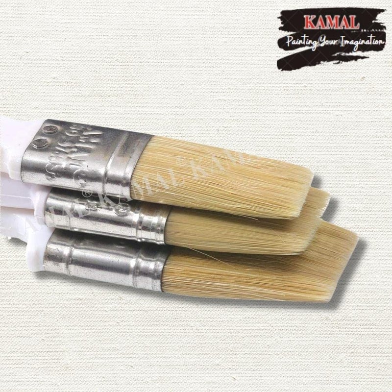 KAMAL® Flat CHAPTA(WASH) Brush HOG Hair Non - Synthetic Superior White Handle Set of 3 (25mm, 38mm, 50mm) - Image 5