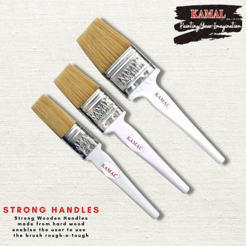 KAMAL® Flat CHAPTA(WASH) Brush HOG Hair Non - Synthetic Superior White Handle Set of 3 (25mm, 38mm, 50mm) - Image 4