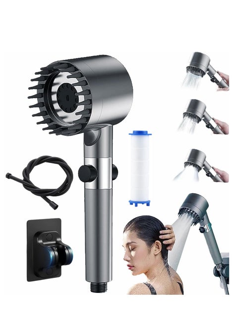 High Pressure Shower Head，Massage Showerhead Combo 3 Spray Settings，1.5M/59inches Anti-explosion Hose and Bracket