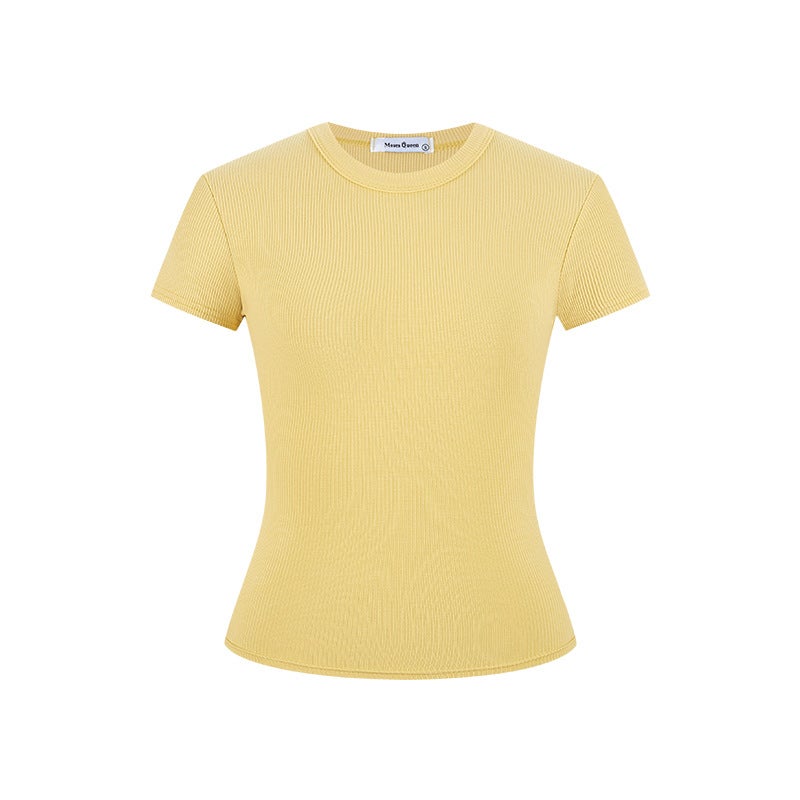 Real shot in stock-slim crew neck short sleeve T-shirt women's tight 2025 spring and summer meat-covered base coat - Image 1