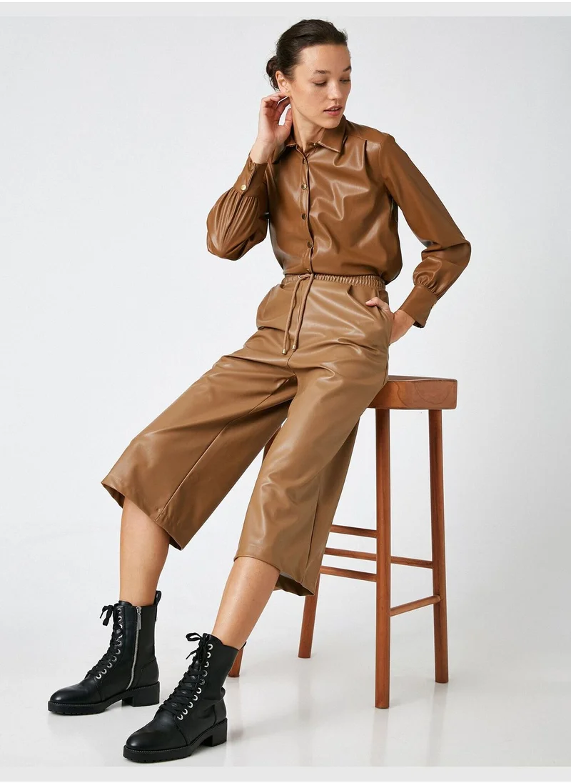 KOTON Leather Look Crop Trousers