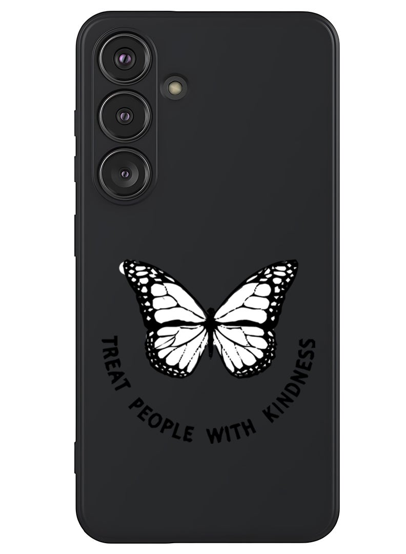 Theodor Protective Slim Fit Case Liquid Silicone Cover with Full Body Protection Anti-Scratch Shockproof Case For Samsung Galaxy S25 (Black) - Treat people with kindness-01 - Image 1