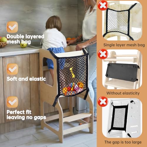 XGKHOM Toddler Tower Safety Net, Toddler Learning Tower Safety Net for Enhanced Safety and Convenience, Double Layer Design with Storage Function, Ideal for Kids Kitchen Play and Learning Activities - Image 5