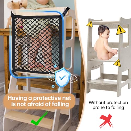 XGKHOM Toddler Tower Safety Net, Toddler Learning Tower Safety Net for Enhanced Safety and Convenience, Double Layer Design with Storage Function, Ideal for Kids Kitchen Play and Learning Activities - Image 4