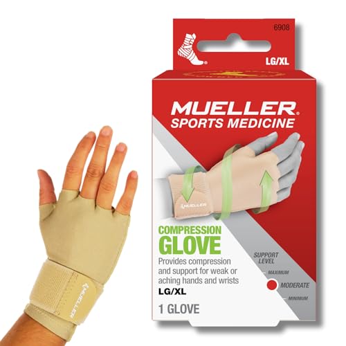 MUELLER Sports Medicine Arthritis Compression Glove, Hand and Wrist Support, Fits Right or Left Hand, Pain Relief for Men and Women, Beige, Large/X-Large - Image 1