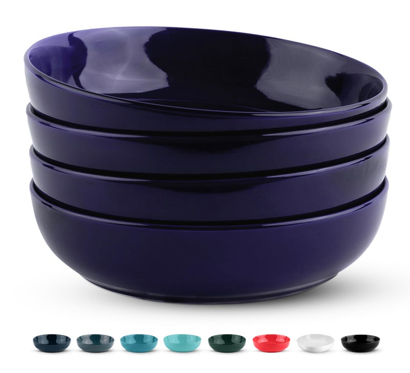 KooK Pasta Bowl, Salad Bowls, Soup, Serving Bowls, Ceramic, Large Capacity, Microwave & Dishwasher Safe, Set of 4, 40 Oz, (Cobalt) - Image 1