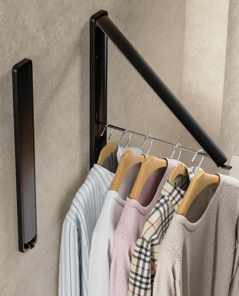 Dr.DJ Clothes Drying Rack, Wall-Mounted Retractable & Foldable Clothes Hanger for Laundry Room Organization and Storage, Metal Clothes Hanger Rack for Dorm, Closet, Balcony(1 Pack, Black) - Image 1