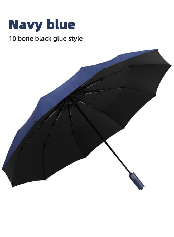 Joychic مظلة سفر مضادة للرياح للرجال والنساء 10 ضلوع قابلة للطي تلقائيًا قوية ومحمولة لحقيبة الظهر للمطر والشمس زرقاء داكنة - Image 3