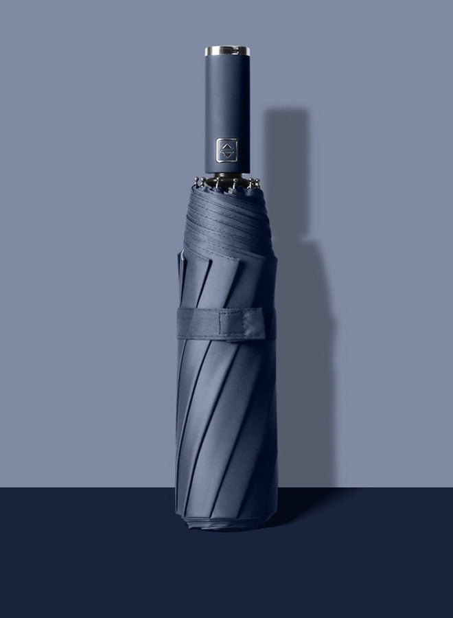 Joychic مظلة سفر مضادة للرياح للرجال والنساء 10 ضلوع قابلة للطي تلقائيًا قوية ومحمولة لحقيبة الظهر للمطر والشمس زرقاء داكنة - Image 2